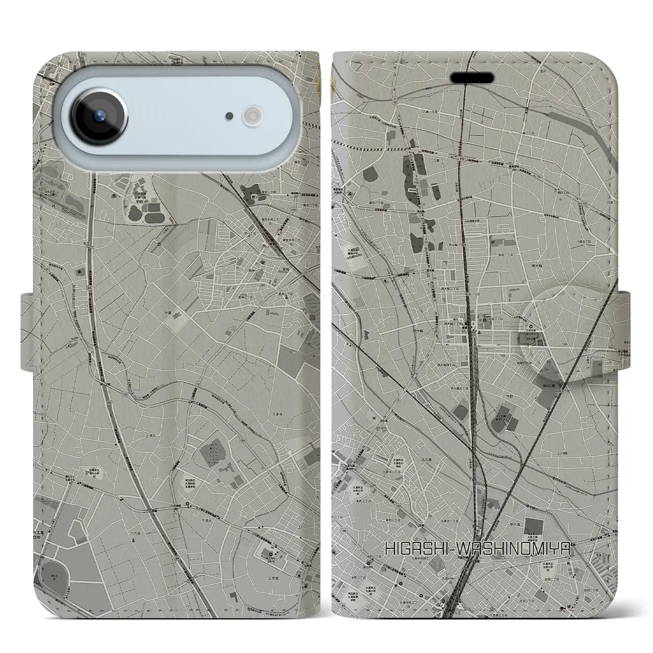 【東鷲宮（埼玉県）】地図柄iPhoneケース（手帳タイプ）