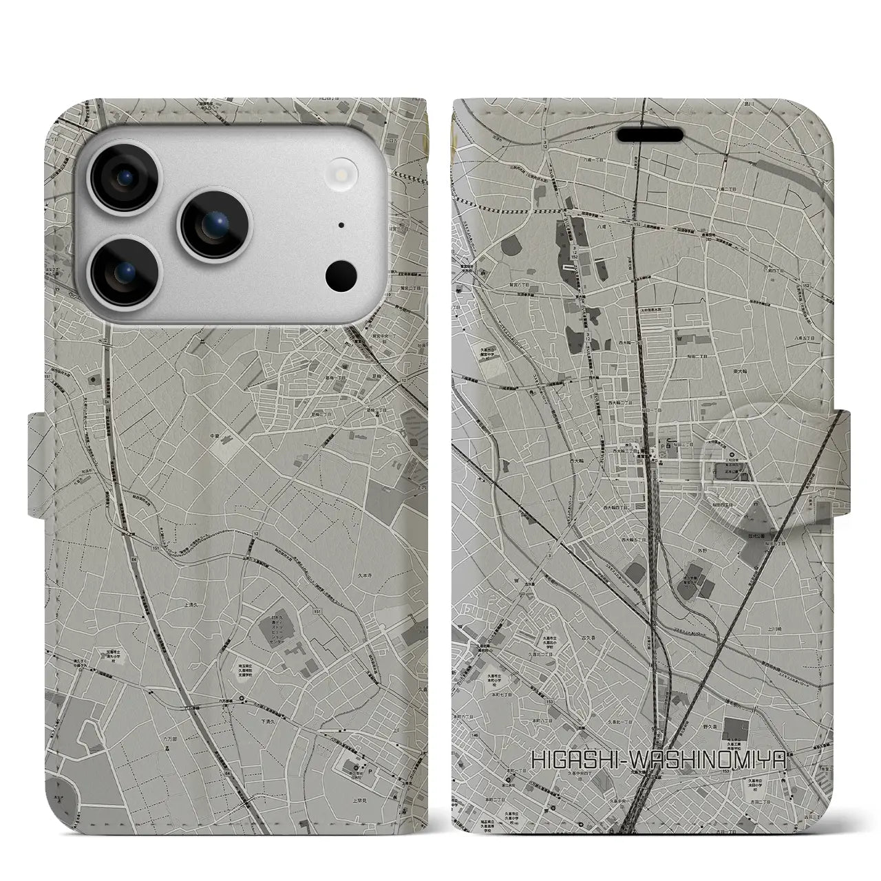 【東鷲宮（埼玉県）】地図柄iPhoneケース（手帳タイプ）