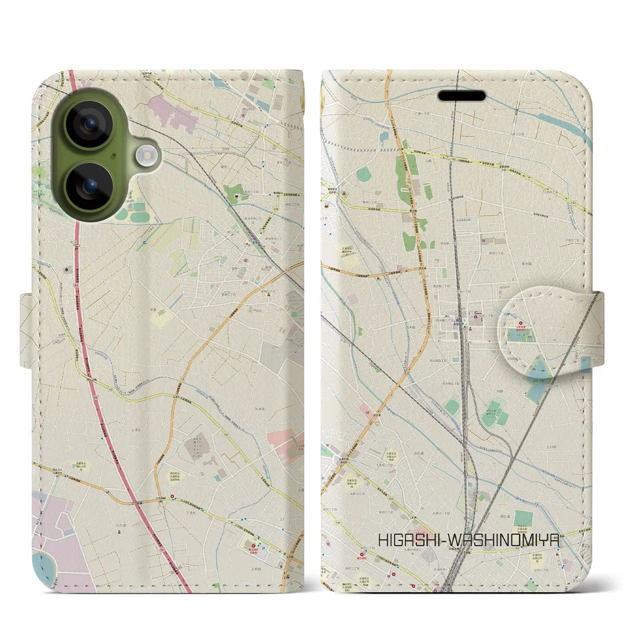 【東鷲宮（埼玉県）】地図柄iPhoneケース（手帳タイプ）