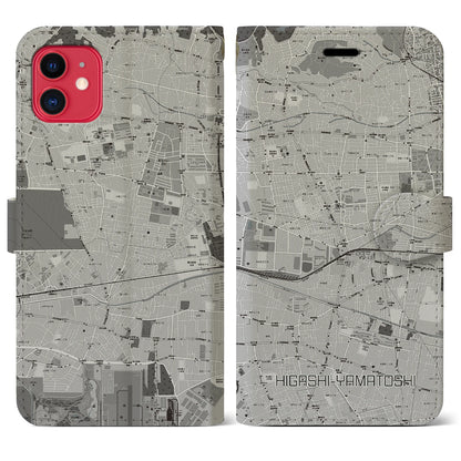 【東大和市（東京都）】地図柄iPhoneケース（手帳タイプ）モノトーン・iPhone 11 用