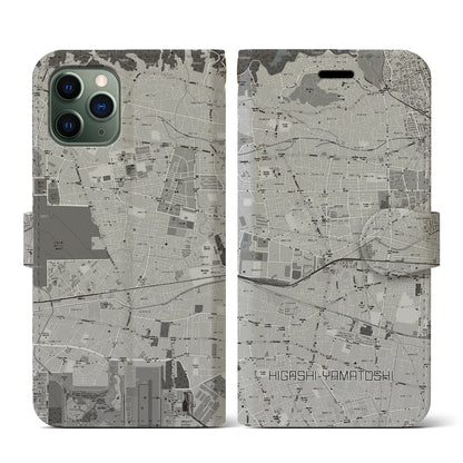 【東大和市（東京都）】地図柄iPhoneケース（手帳タイプ）モノトーン・iPhone 11 Pro 用