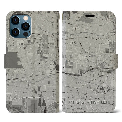 【東大和市（東京都）】地図柄iPhoneケース（手帳タイプ）モノトーン・iPhone 12 / 12 Pro 用