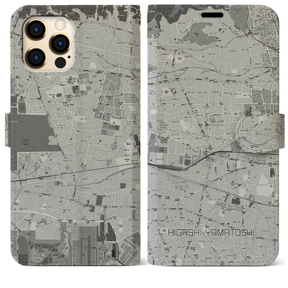 【東大和市（東京都）】地図柄iPhoneケース（手帳タイプ）モノトーン・iPhone 12 Pro Max 用