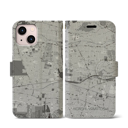 【東大和市（東京都）】地図柄iPhoneケース（手帳タイプ）モノトーン・iPhone 13 mini 用