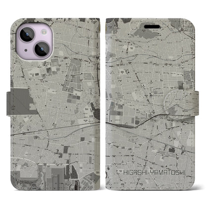 【東大和市（東京都）】地図柄iPhoneケース（手帳タイプ）モノトーン・iPhone 14 用