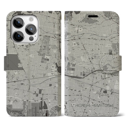 【東大和市（東京都）】地図柄iPhoneケース（手帳タイプ）モノトーン・iPhone 14 Pro 用