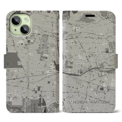 【東大和市（東京都）】地図柄iPhoneケース（手帳タイプ）モノトーン・iPhone 15 用