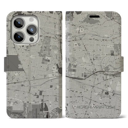 【東大和市（東京都）】地図柄iPhoneケース（手帳タイプ）モノトーン・iPhone 15 Pro 用