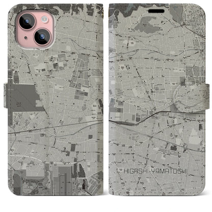 【東大和市（東京都）】地図柄iPhoneケース（手帳タイプ）モノトーン・iPhone 15 Plus 用