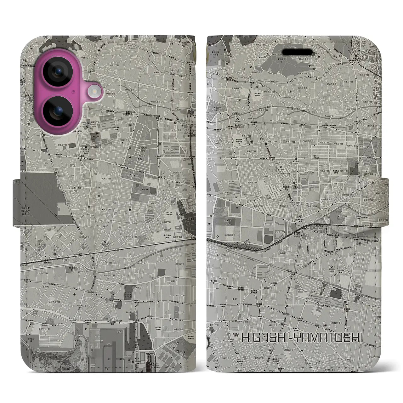 【東大和市（東京都）】地図柄iPhoneケース（手帳タイプ）