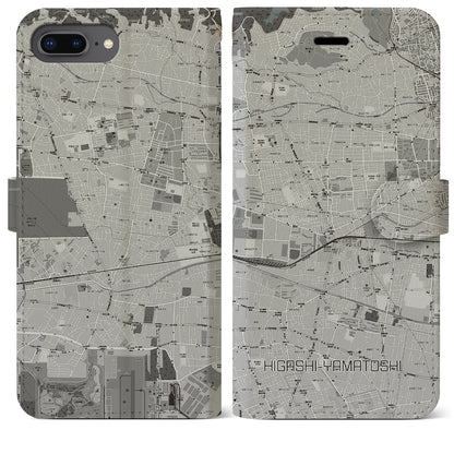 【東大和市（東京都）】地図柄iPhoneケース（手帳タイプ）モノトーン・iPhone 8Plus /7Plus / 6sPlus / 6Plus 用
