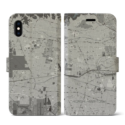 【東大和市（東京都）】地図柄iPhoneケース（手帳タイプ）モノトーン・iPhone XS / X 用