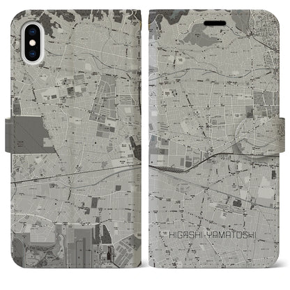 【東大和市（東京都）】地図柄iPhoneケース（手帳タイプ）モノトーン・iPhone XS Max 用