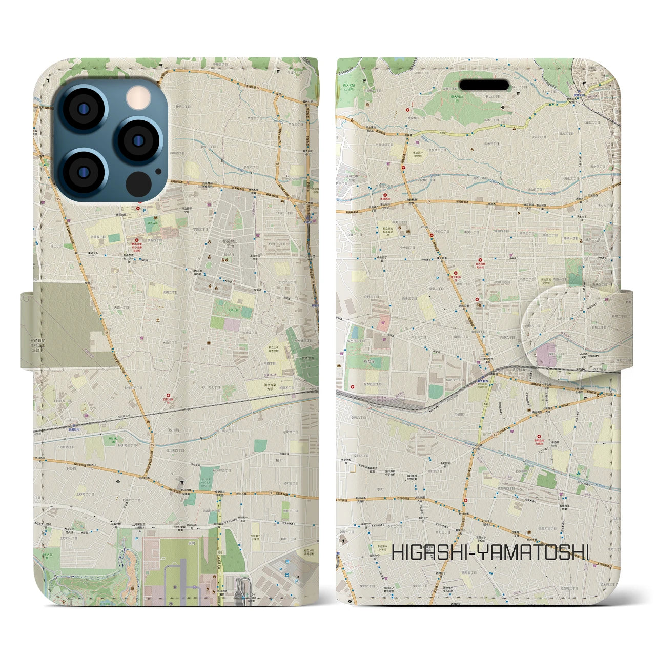 【東大和市（東京都）】地図柄iPhoneケース（手帳タイプ）