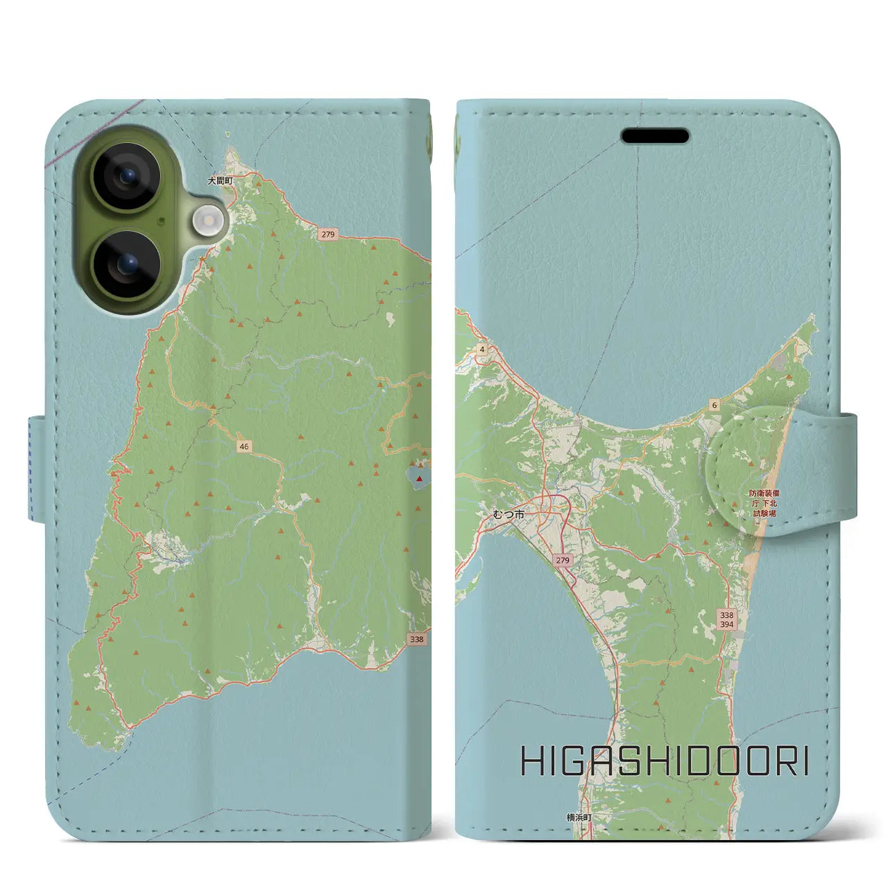 【東通（青森県）】地図柄iPhoneケース（手帳タイプ）モノトーン・iPhone 17 Pro Max 用