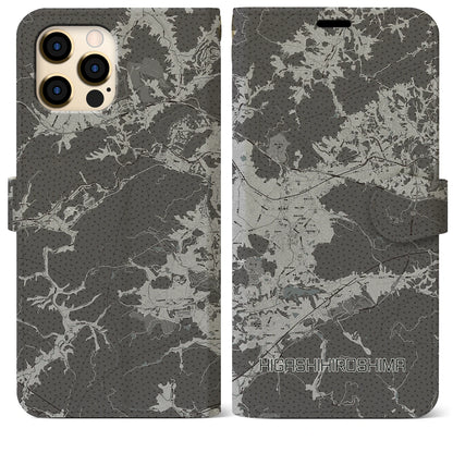 【東広島（広島県）】地図柄iPhoneケース（手帳タイプ）モノトーン・iPhone 12 Pro Max 用
