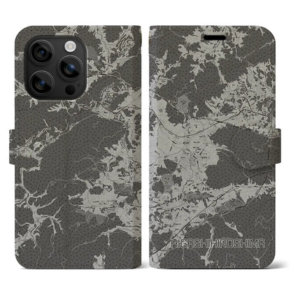 【東広島（広島県）】地図柄iPhoneケース（手帳タイプ）モノトーン・iPhone 16 用