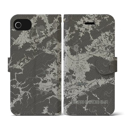 【東広島（広島県）】地図柄iPhoneケース（手帳タイプ）モノトーン・iPhone SE（第3 / 第2世代） / 8 / 7 / 6s / 6 用