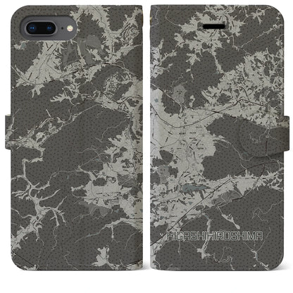 【東広島（広島県）】地図柄iPhoneケース（手帳タイプ）モノトーン・iPhone 8Plus /7Plus / 6sPlus / 6Plus 用