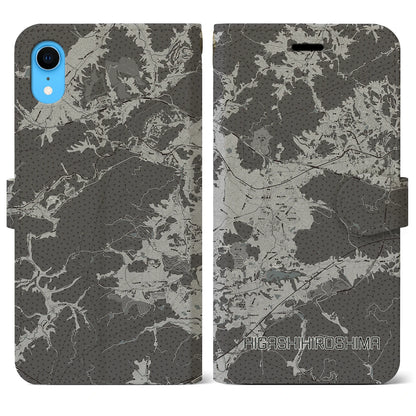 【東広島（広島県）】地図柄iPhoneケース（手帳タイプ）モノトーン・iPhone XR 用