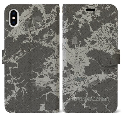 【東広島（広島県）】地図柄iPhoneケース（手帳タイプ）モノトーン・iPhone XS Max 用