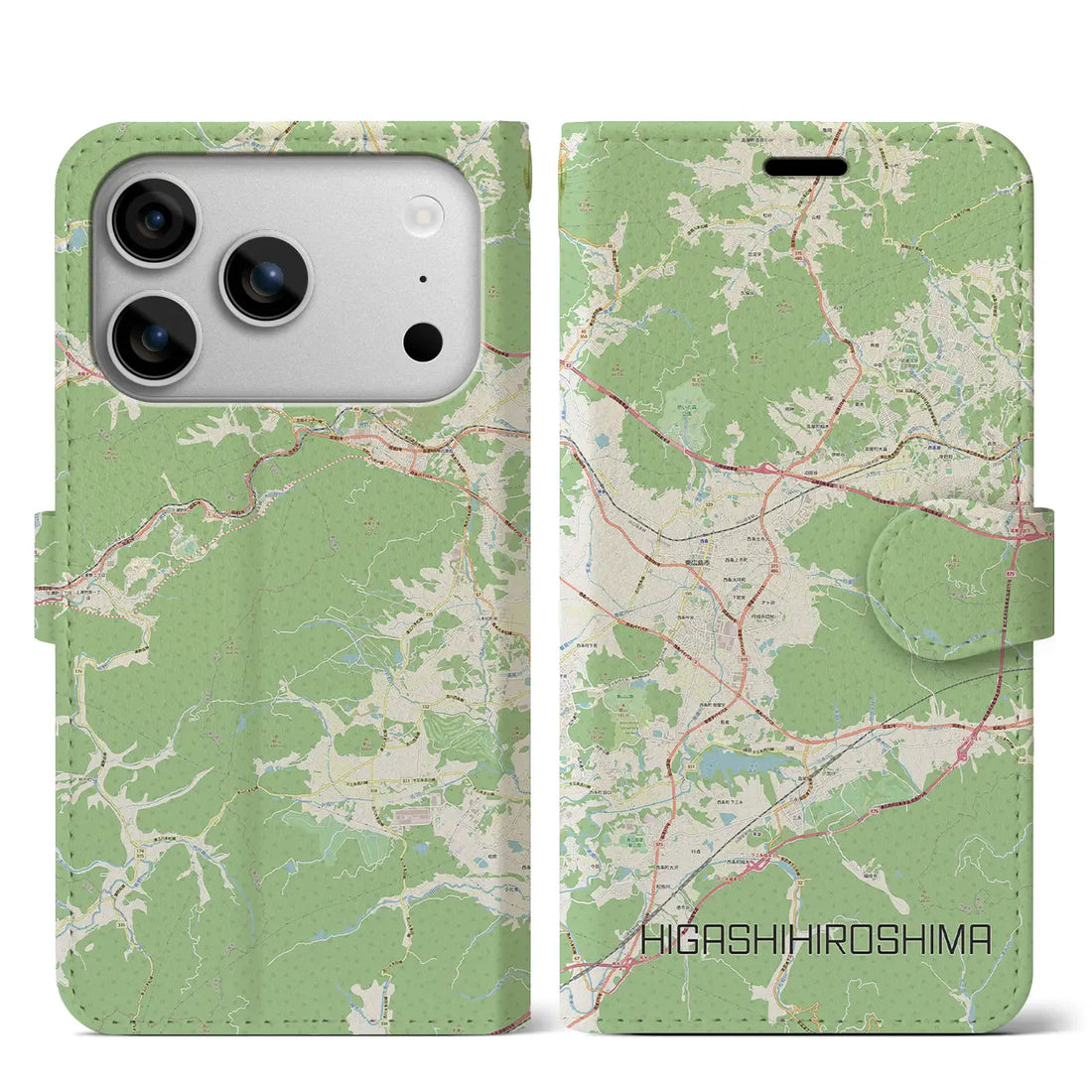 【東広島（広島県）】地図柄iPhoneケース（手帳タイプ）モノトーン・iPhone 17 Pro Max 用