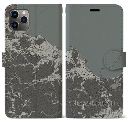 【東かがわ（香川県）】地図柄iPhoneケース（手帳タイプ）モノトーン・iPhone 11 Pro Max 用