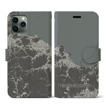 【東かがわ（香川県）】地図柄iPhoneケース（手帳タイプ）モノトーン・iPhone 11 Pro 用