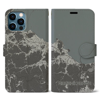 【東かがわ（香川県）】地図柄iPhoneケース（手帳タイプ）モノトーン・iPhone 12 / 12 Pro 用