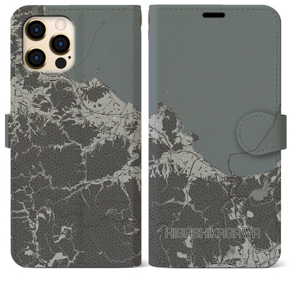 【東かがわ（香川県）】地図柄iPhoneケース（手帳タイプ）モノトーン・iPhone 12 Pro Max 用