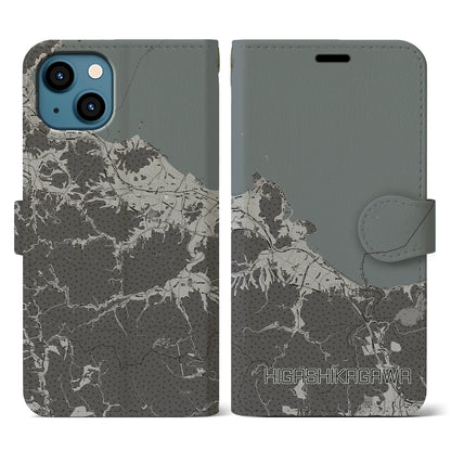 【東かがわ（香川県）】地図柄iPhoneケース（手帳タイプ）モノトーン・iPhone 13 用