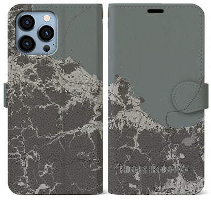 【東かがわ（香川県）】地図柄iPhoneケース（手帳タイプ）モノトーン・iPhone 13 Pro Max 用