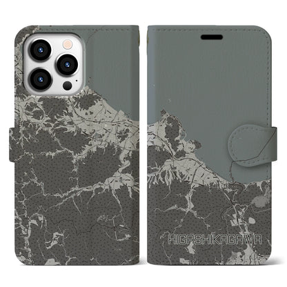 【東かがわ（香川県）】地図柄iPhoneケース（手帳タイプ）モノトーン・iPhone 13 Pro 用