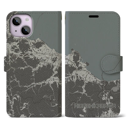 【東かがわ（香川県）】地図柄iPhoneケース（手帳タイプ）モノトーン・iPhone 14 用