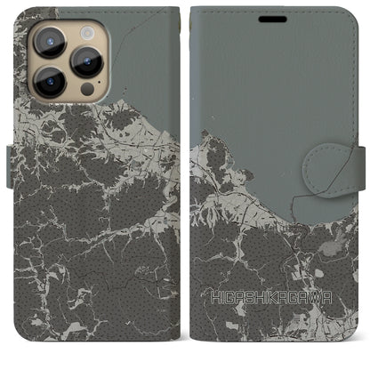 【東かがわ（香川県）】地図柄iPhoneケース（手帳タイプ）モノトーン・iPhone 14 Pro Max 用