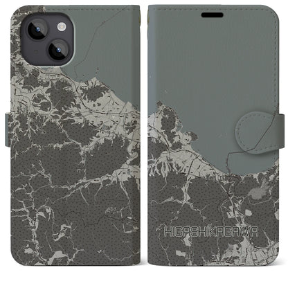 【東かがわ（香川県）】地図柄iPhoneケース（手帳タイプ）モノトーン・iPhone 14 Plus 用