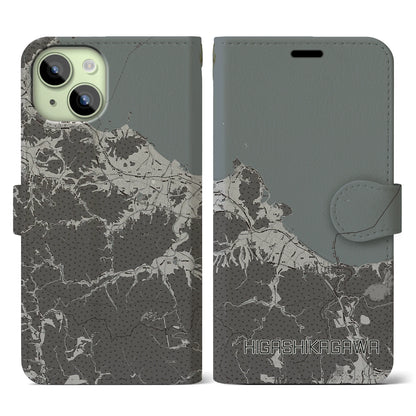 【東かがわ（香川県）】地図柄iPhoneケース（手帳タイプ）モノトーン・iPhone 15 用