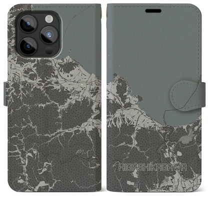 【東かがわ（香川県）】地図柄iPhoneケース（手帳タイプ）モノトーン・iPhone 15 Pro Max 用