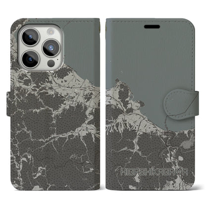 【東かがわ（香川県）】地図柄iPhoneケース（手帳タイプ）モノトーン・iPhone 15 Pro 用