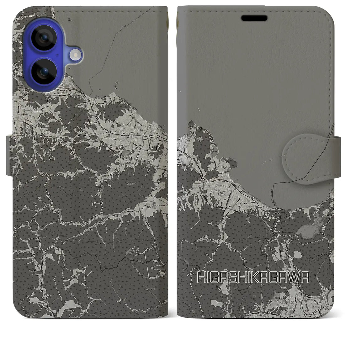 【東かがわ(香川県)】地図柄iPhoneケース(手帳タイプ)モノトーン・iPhone 16 Pro Max 用