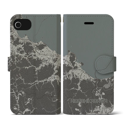 【東かがわ（香川県）】地図柄iPhoneケース（手帳タイプ）モノトーン・iPhone SE（第3 / 第2世代） / 8 / 7 / 6s / 6 用