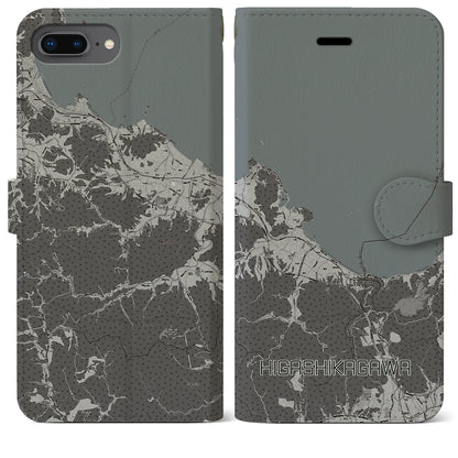 【東かがわ（香川県）】地図柄iPhoneケース（手帳タイプ）モノトーン・iPhone 8Plus /7Plus / 6sPlus / 6Plus 用