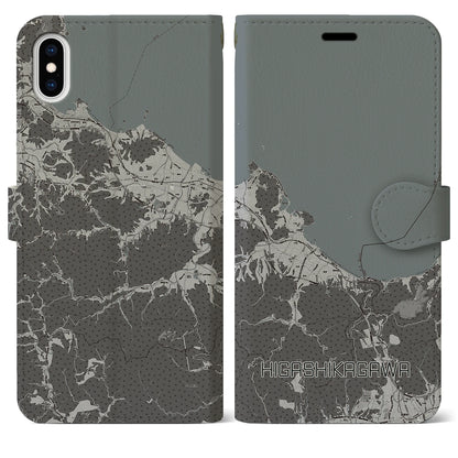 【東かがわ（香川県）】地図柄iPhoneケース（手帳タイプ）モノトーン・iPhone XS Max 用