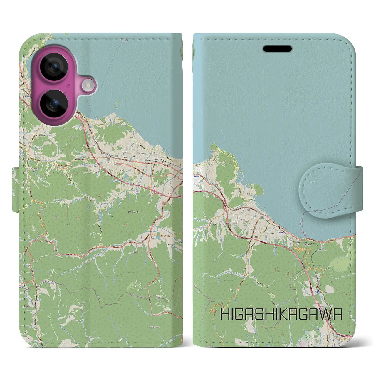 【東かがわ（香川県）】地図柄iPhoneケース（手帳タイプ）ナチュラル・iPhone 16 Pro 用