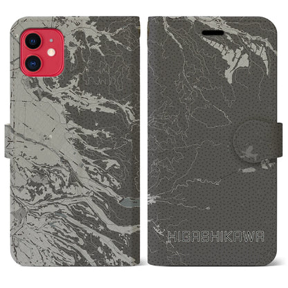 【東川（北海道）】地図柄iPhoneケース（手帳タイプ）モノトーン・iPhone 11 用