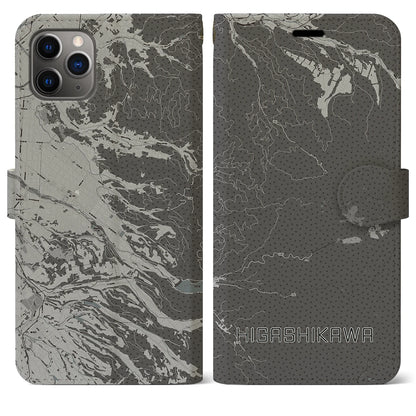 【東川（北海道）】地図柄iPhoneケース（手帳タイプ）モノトーン・iPhone 11 Pro Max 用