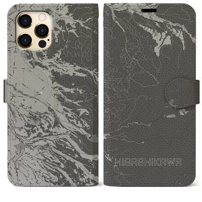 【東川（北海道）】地図柄iPhoneケース（手帳タイプ）モノトーン・iPhone 12 Pro Max 用