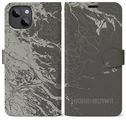 【東川（北海道）】地図柄iPhoneケース（手帳タイプ）モノトーン・iPhone 14 Plus 用