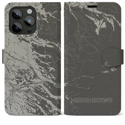 【東川（北海道）】地図柄iPhoneケース（手帳タイプ）モノトーン・iPhone 15 Pro Max 用