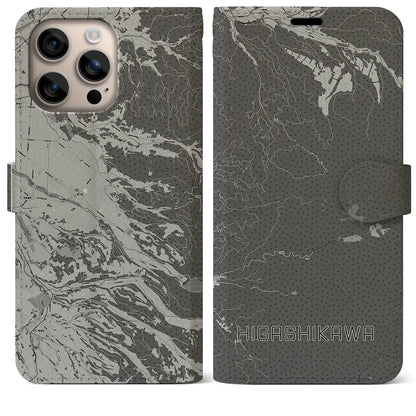 【東川（北海道）】地図柄iPhoneケース（手帳タイプ）モノトーン・iPhone 16 Plus 用